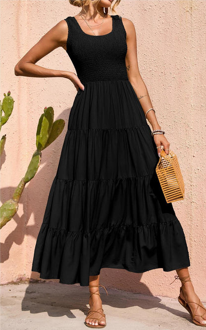 Smocked Tiered Maxi Dress - Tank, Casual - Photo 15