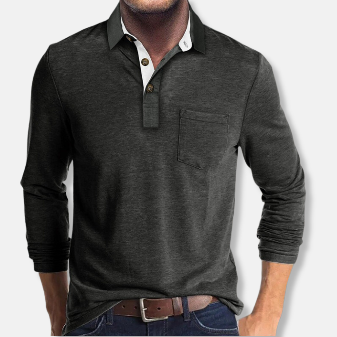 Men's Cotton Blend Long Sleeve Polo Shirt Regular Fit
