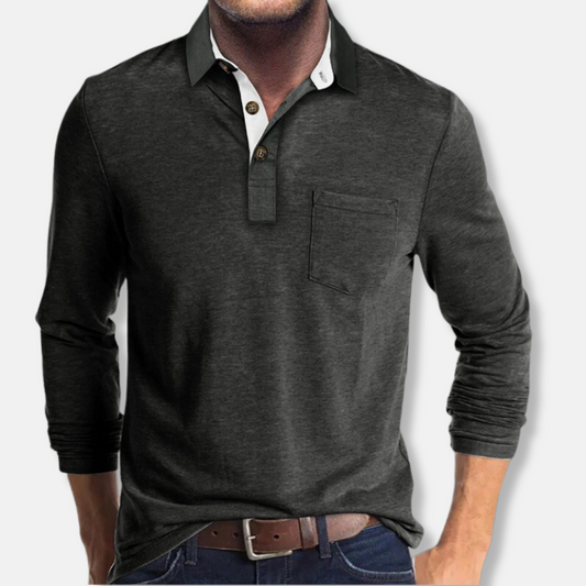 Men's Cotton Blend Long Sleeve Polo Shirt Regular Fit