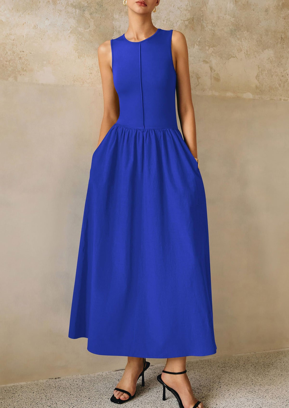 Knit Flowy Maxi Dress - Sleeveless, Crewneck, Casual - photo 53
