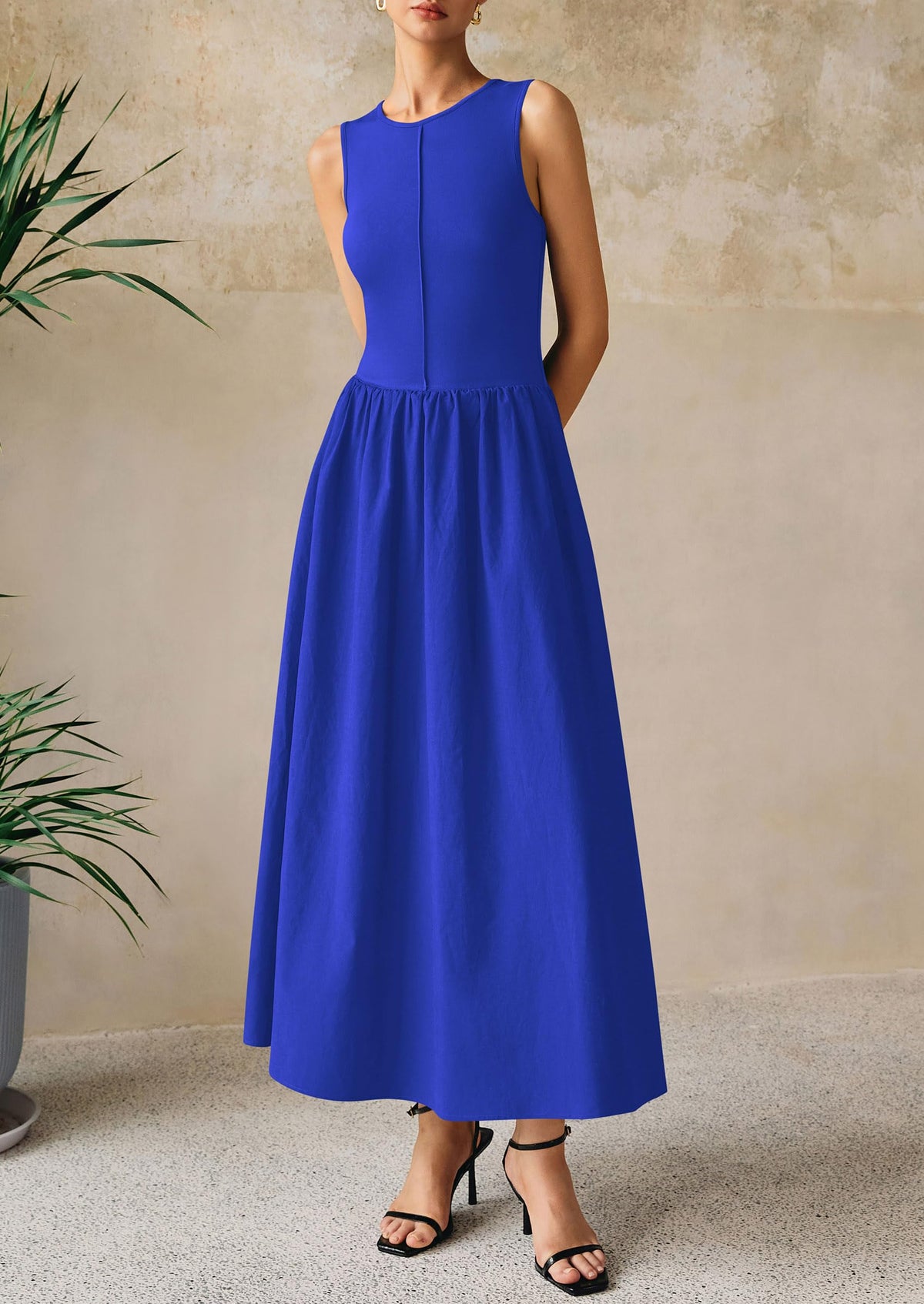 Knit Flowy Maxi Dress - Sleeveless, Crewneck, Casual - photo 55