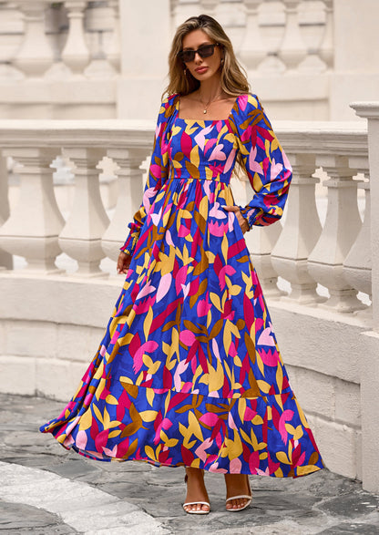 Floral A-Line Flowy Maxi Dress - Long Sleeve, Square Neck, photo 10