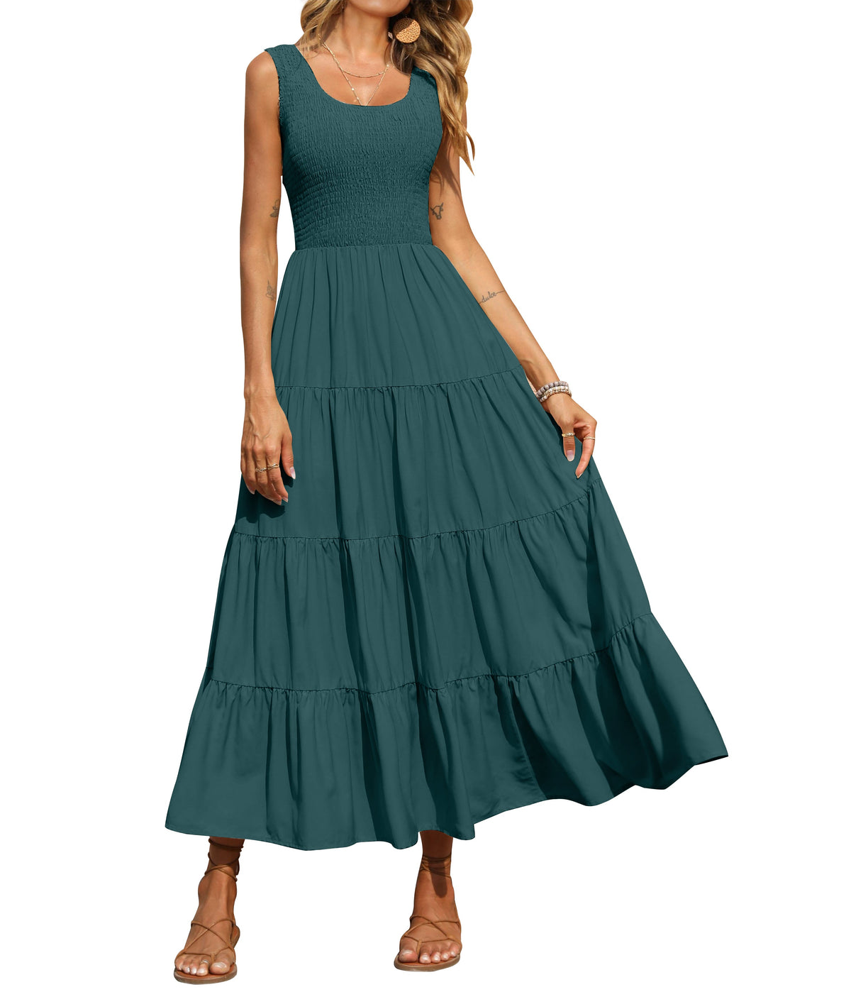 Smocked Tiered Maxi Dress - Tank, Casual - Photo 19