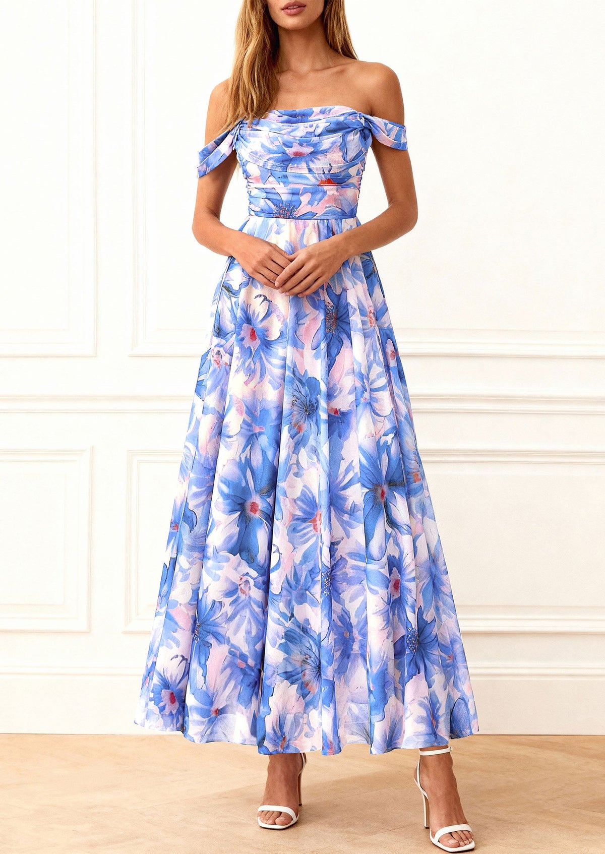 Mesh Swing Ruched Maxi Dress - Off-Shoulder, Cocktail - photo 9