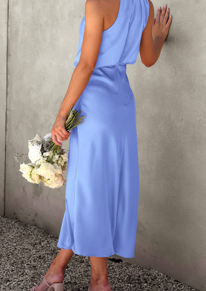 Satin Maxi Dress - Sleeveless, Mock Neck, Cocktail - photo 13