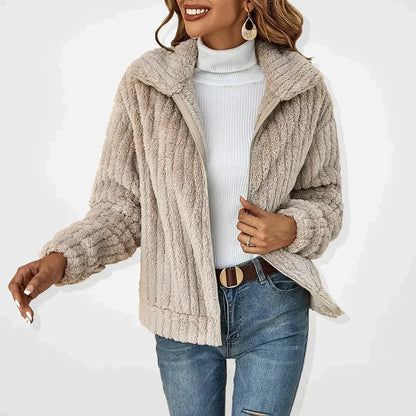 Relaxed-fit casual cardigan in soft neutral tones with draped silhouette for effortless everyday style