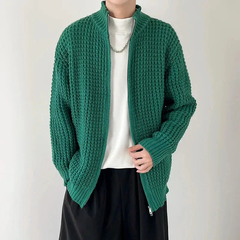 Brad Waffle Knit Full-Zip Sweater