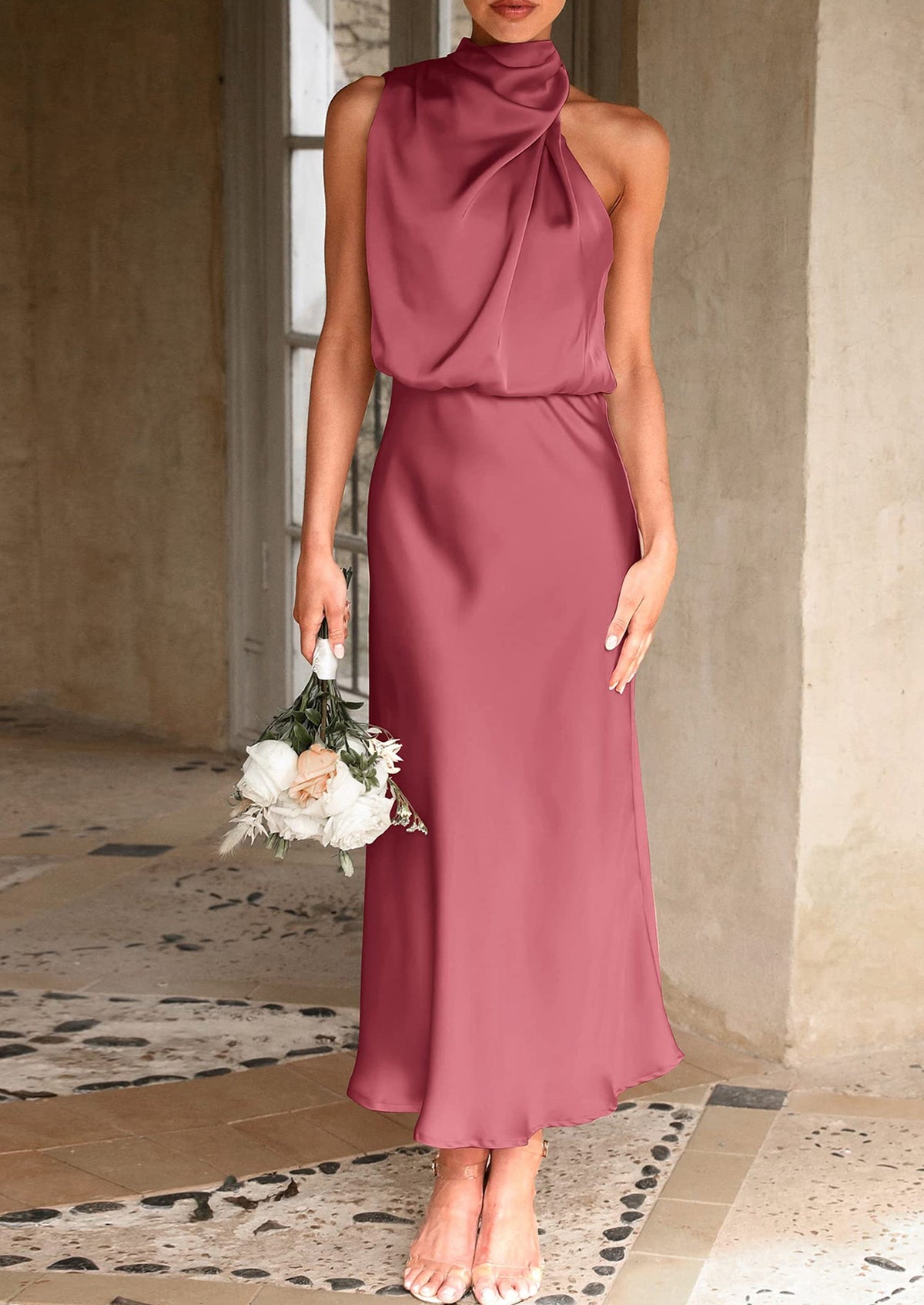Satin Maxi Dress - Sleeveless, Mock Neck, Cocktail - photo 20