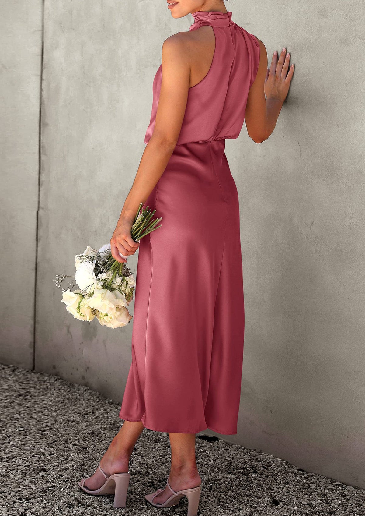 Satin Maxi Dress - Sleeveless, Mock Neck, Cocktail - photo 18