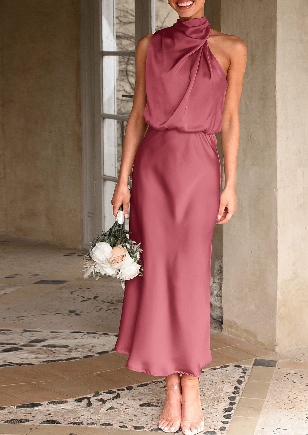 Satin Maxi Dress - Sleeveless, Mock Neck, Cocktail - photo 21