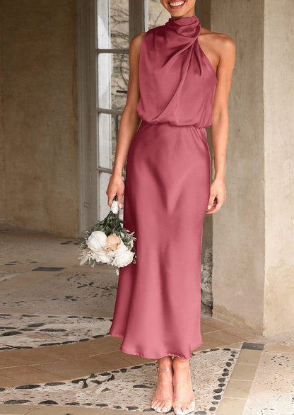 Satin Maxi Dress - Sleeveless, Mock Neck, Cocktail - photo 21