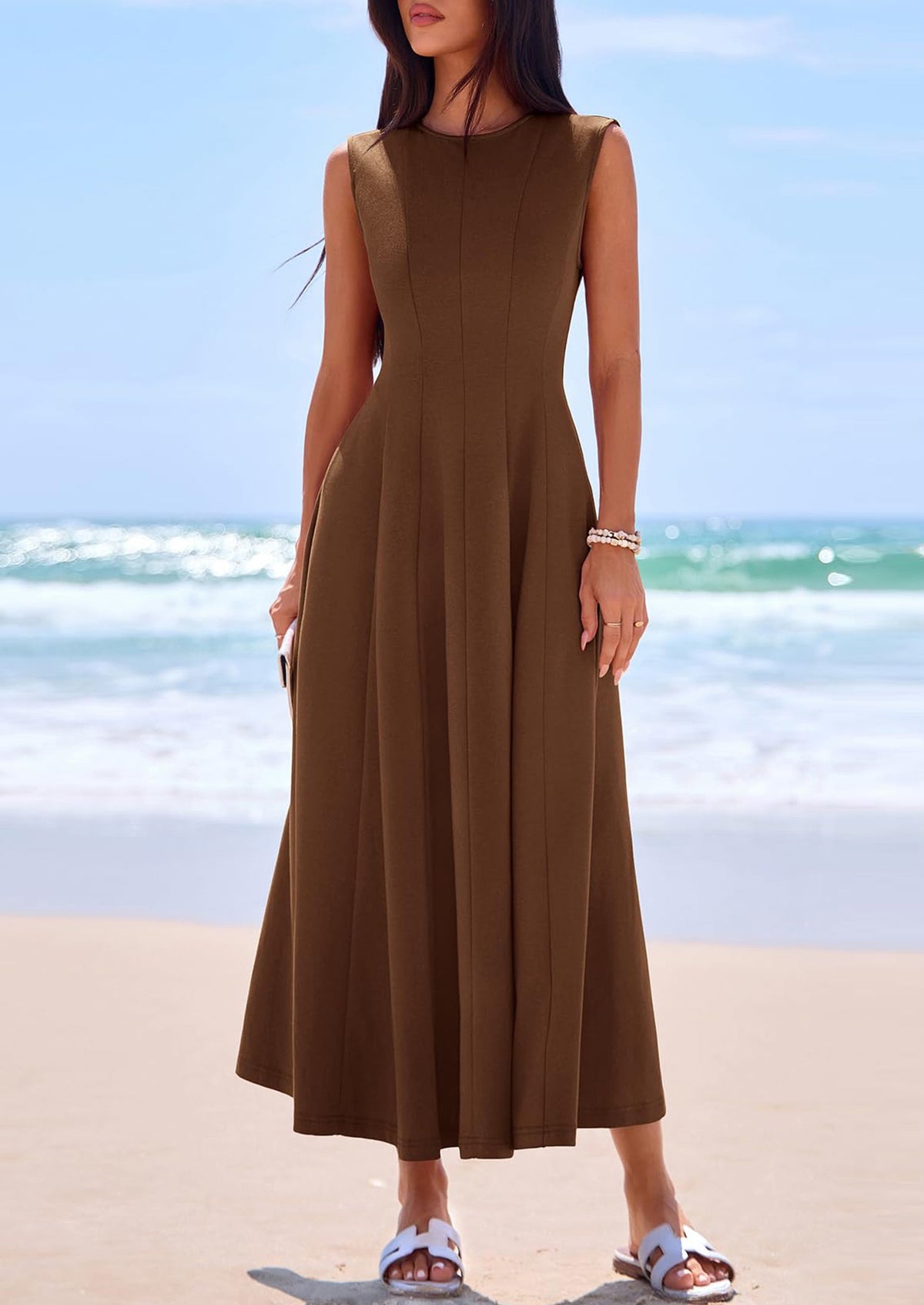 Light Blue A-Line Maxi Dress - Sleeveless, Crewneck, Formal - photo 21