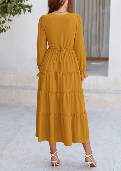 Brick Red Swiss Dot Smocked Tiered Maxi Dress - Long Sleeve, photo 74