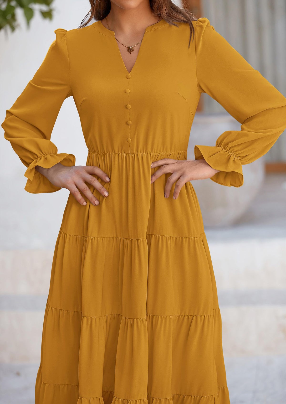 Brick Red Swiss Dot Smocked Tiered Maxi Dress - Long Sleeve, photo 77