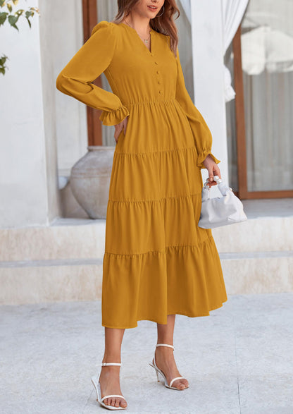 Brick Red Swiss Dot Smocked Tiered Maxi Dress - Long Sleeve, photo 78