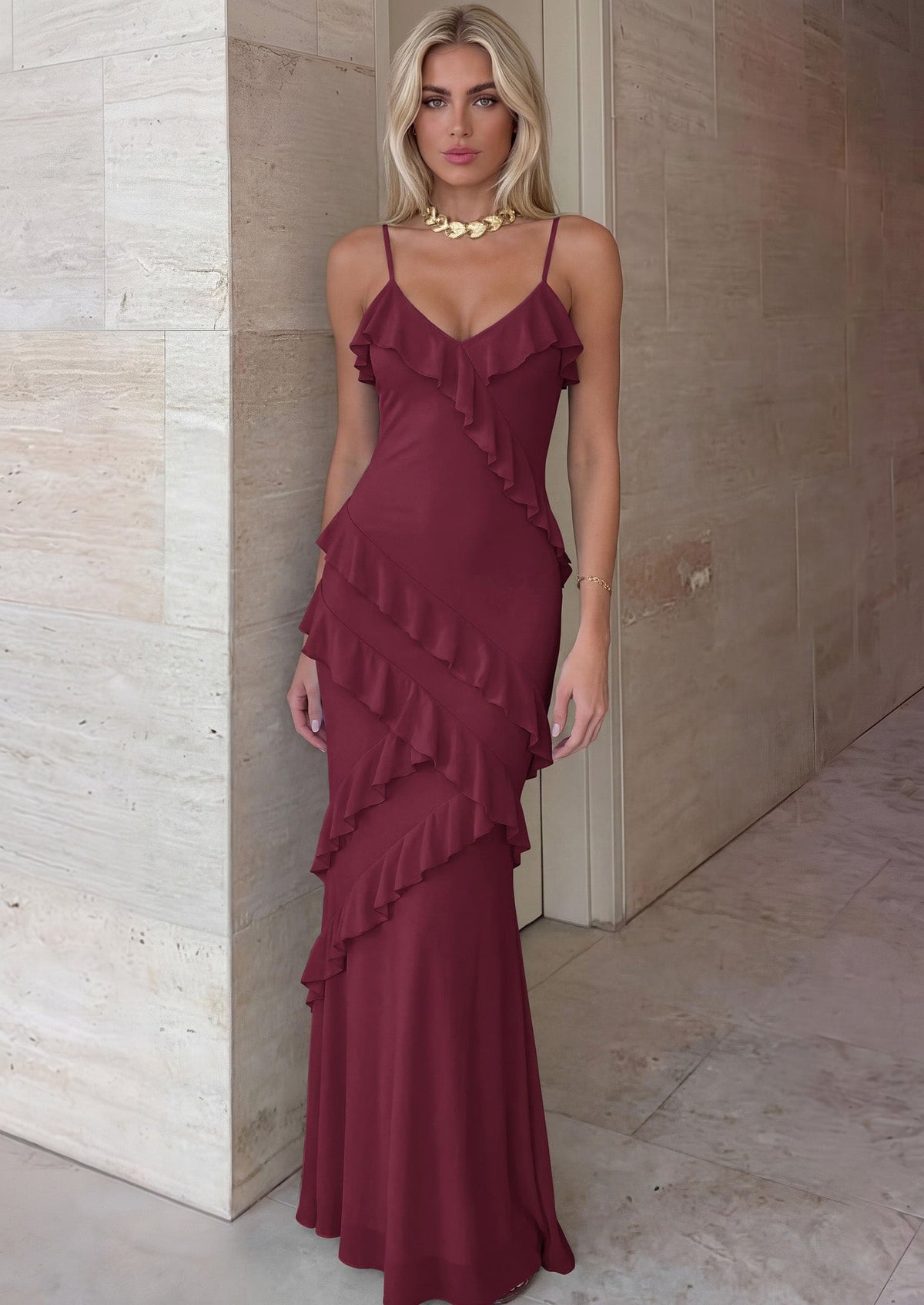Mesh Bodycon Maxi Dress - Spaghetti Strap, V-Neck, Wedding - Photo 23