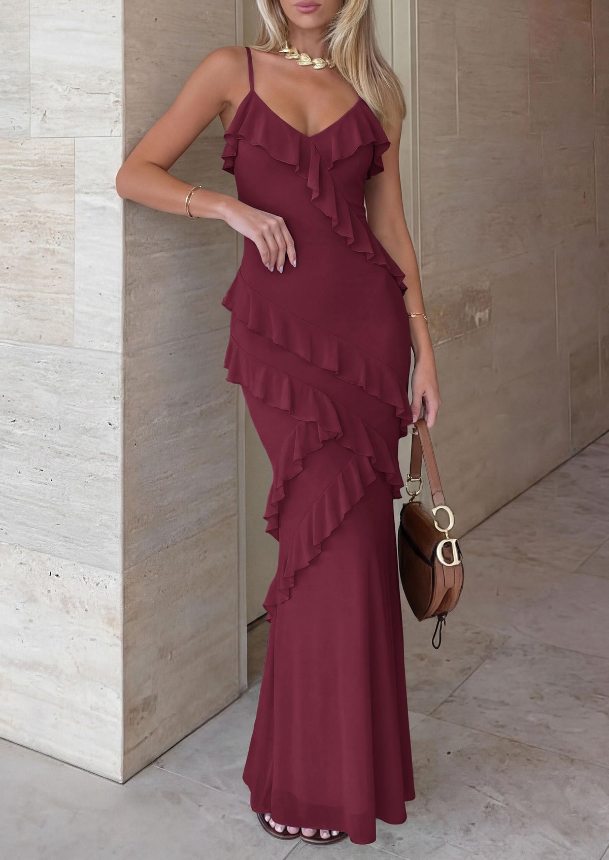 Mesh Bodycon Maxi Dress - Spaghetti Strap, V-Neck, Wedding - Photo 25