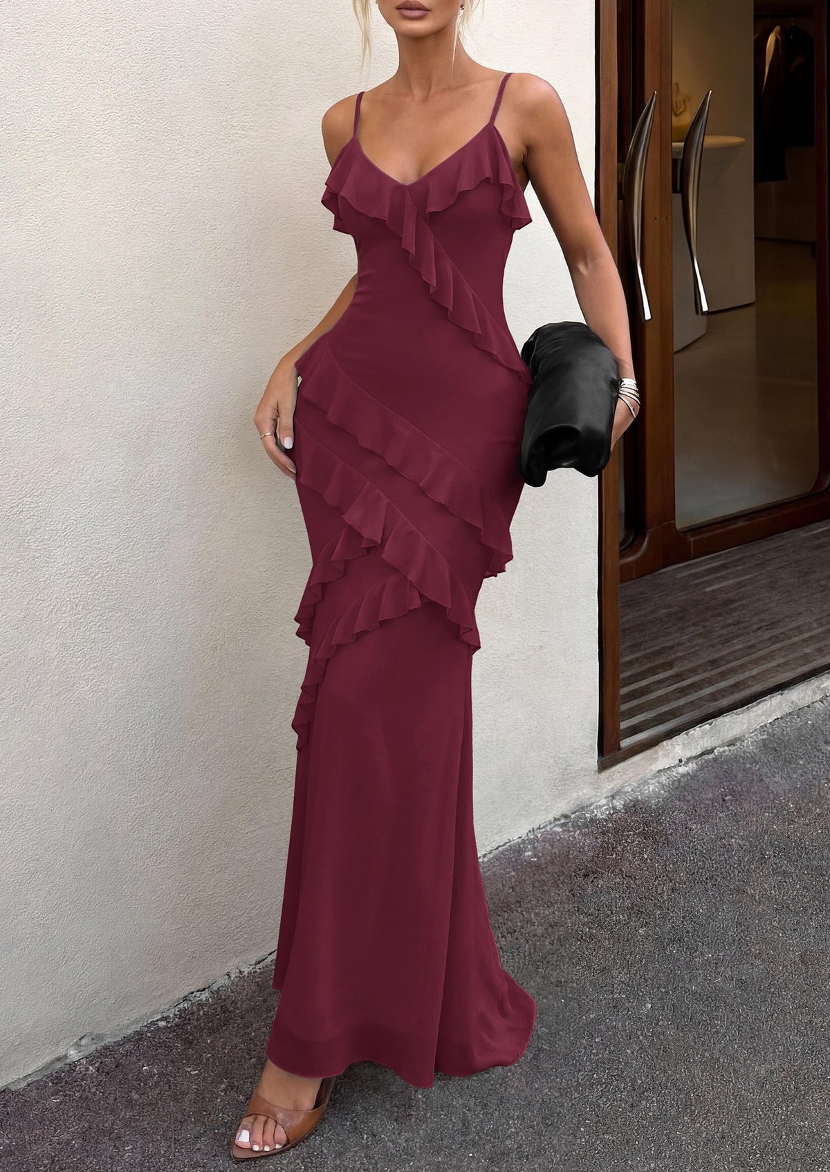 Mesh Bodycon Maxi Dress - Spaghetti Strap, V-Neck, Wedding - Photo 27