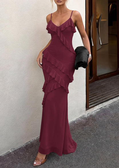 Mesh Bodycon Maxi Dress - Spaghetti Strap, V-Neck, Wedding - Photo 27
