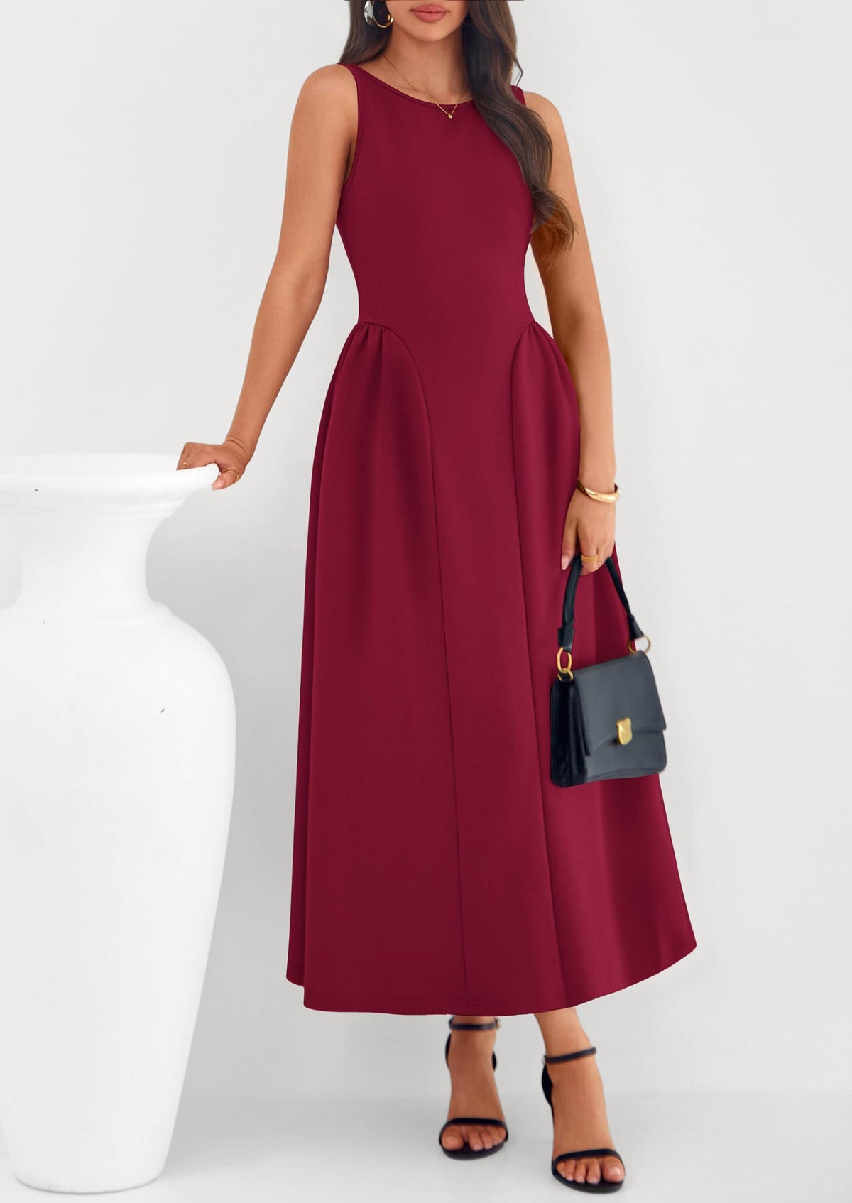 Army Green A-Line Maxi Dress - Sleeveless, Crewneck, Formal - photo 25