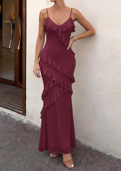 Mesh Bodycon Maxi Dress - Spaghetti Strap, V-Neck, Wedding - Photo 29