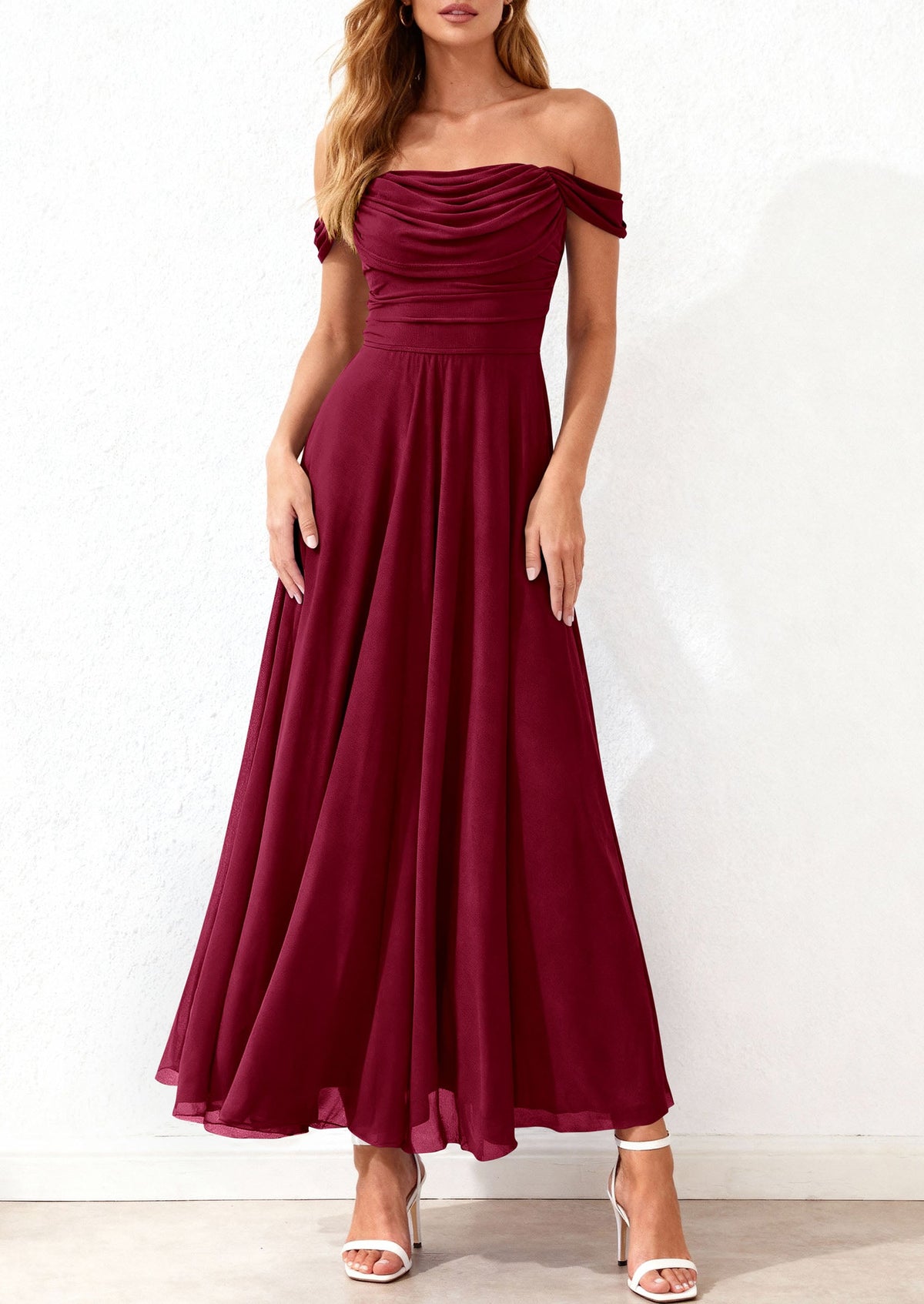 Mesh Swing Ruched Maxi Dress - Off-Shoulder, Cocktail - photo 16