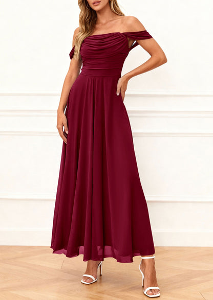 Mesh Swing Ruched Maxi Dress - Off-Shoulder, Cocktail - photo 17