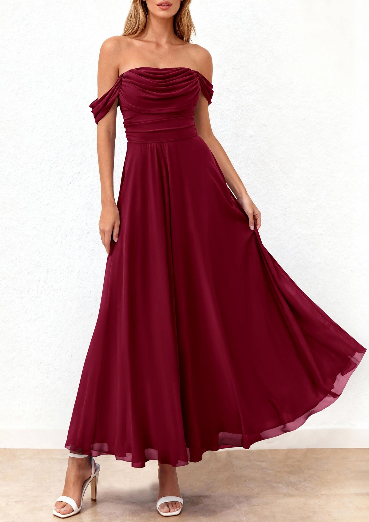 Mesh Swing Ruched Maxi Dress - Off-Shoulder, Cocktail - photo 15