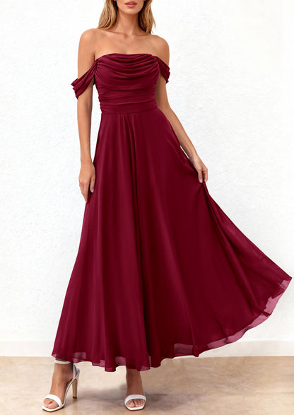 Mesh Swing Ruched Maxi Dress - Off-Shoulder, Cocktail - photo 15