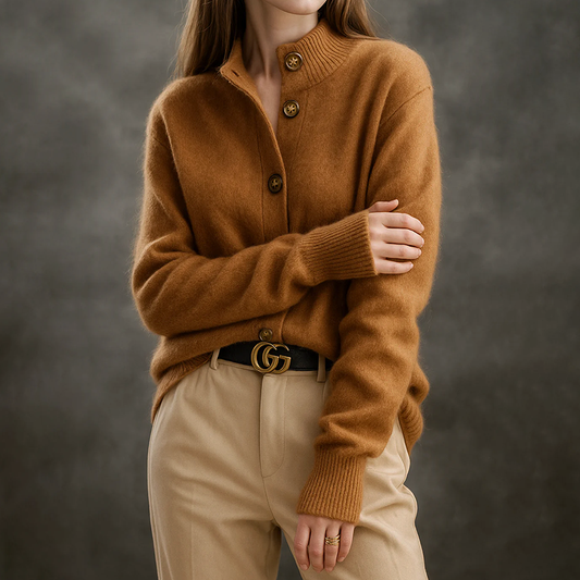 Orsenvi Button Front Knit Cardigan For Women High Collar