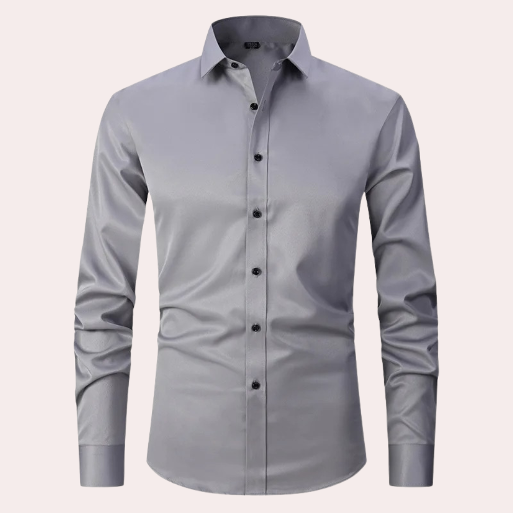 Men's maroon slim fit stretch cotton dress shirt long sleeve with button closure