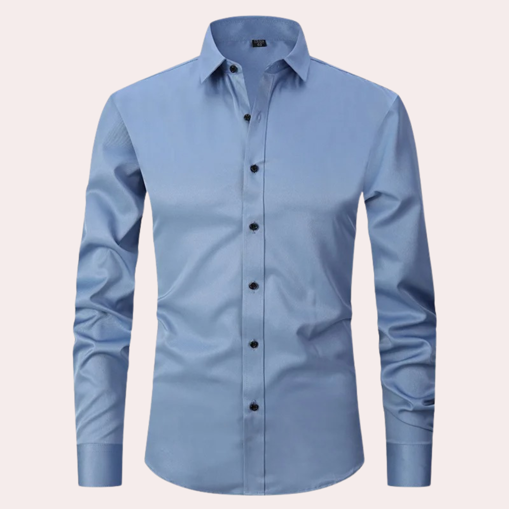Men's classic tailored fit long sleeve dress shirt with spread collar button closure formal casual