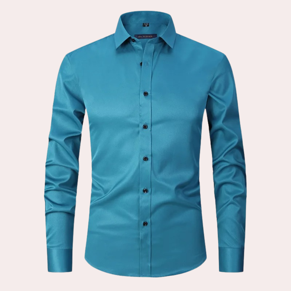 Men's maroon slim fit stretch cotton dress shirt long sleeve with button closure
