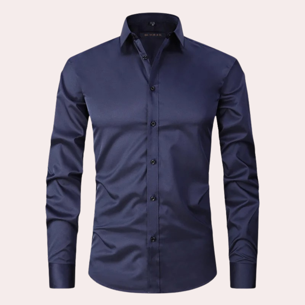 Men's maroon slim fit stretch cotton dress shirt long sleeve with button closure
