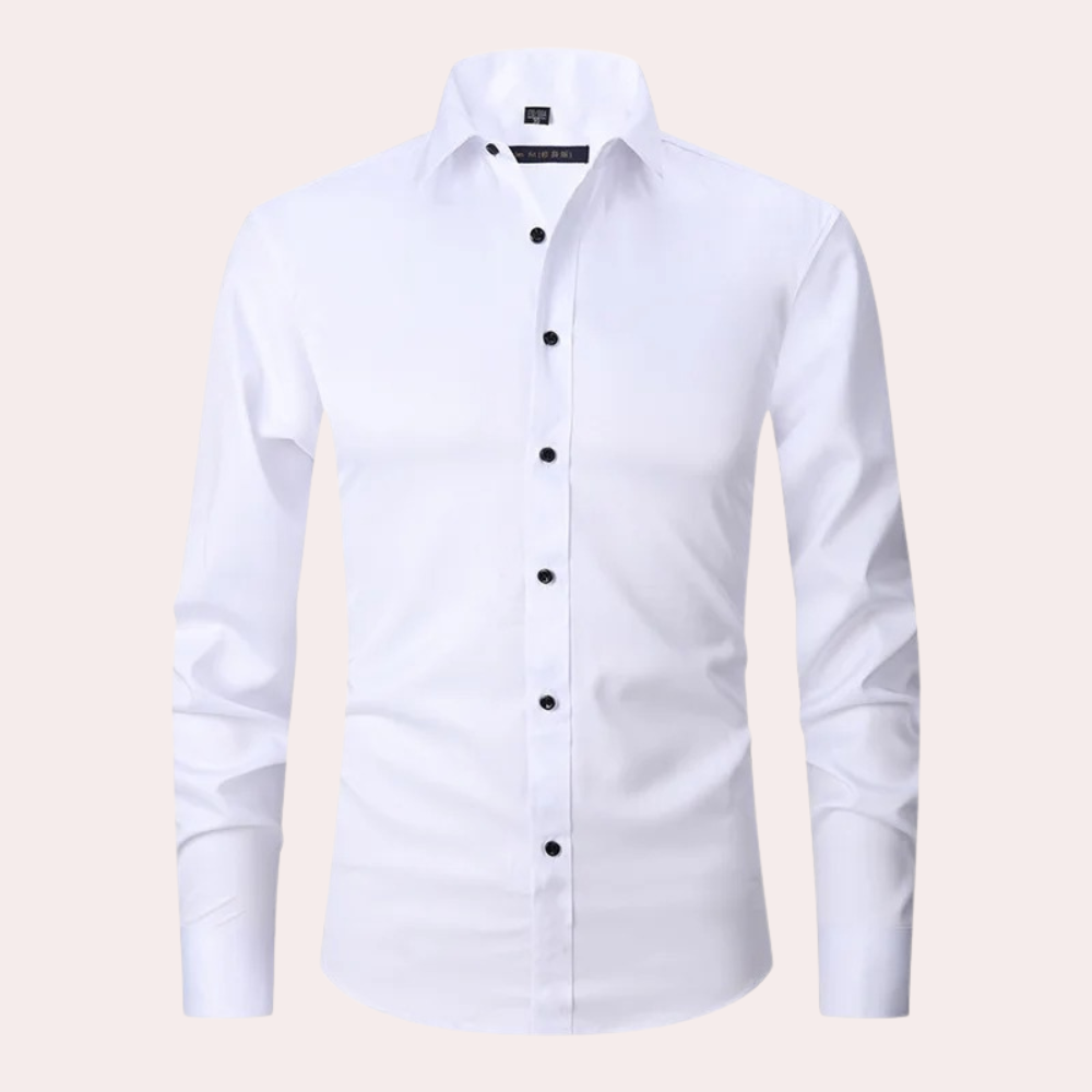 Men's classic tailored fit long sleeve dress shirt with spread collar button closure formal casual