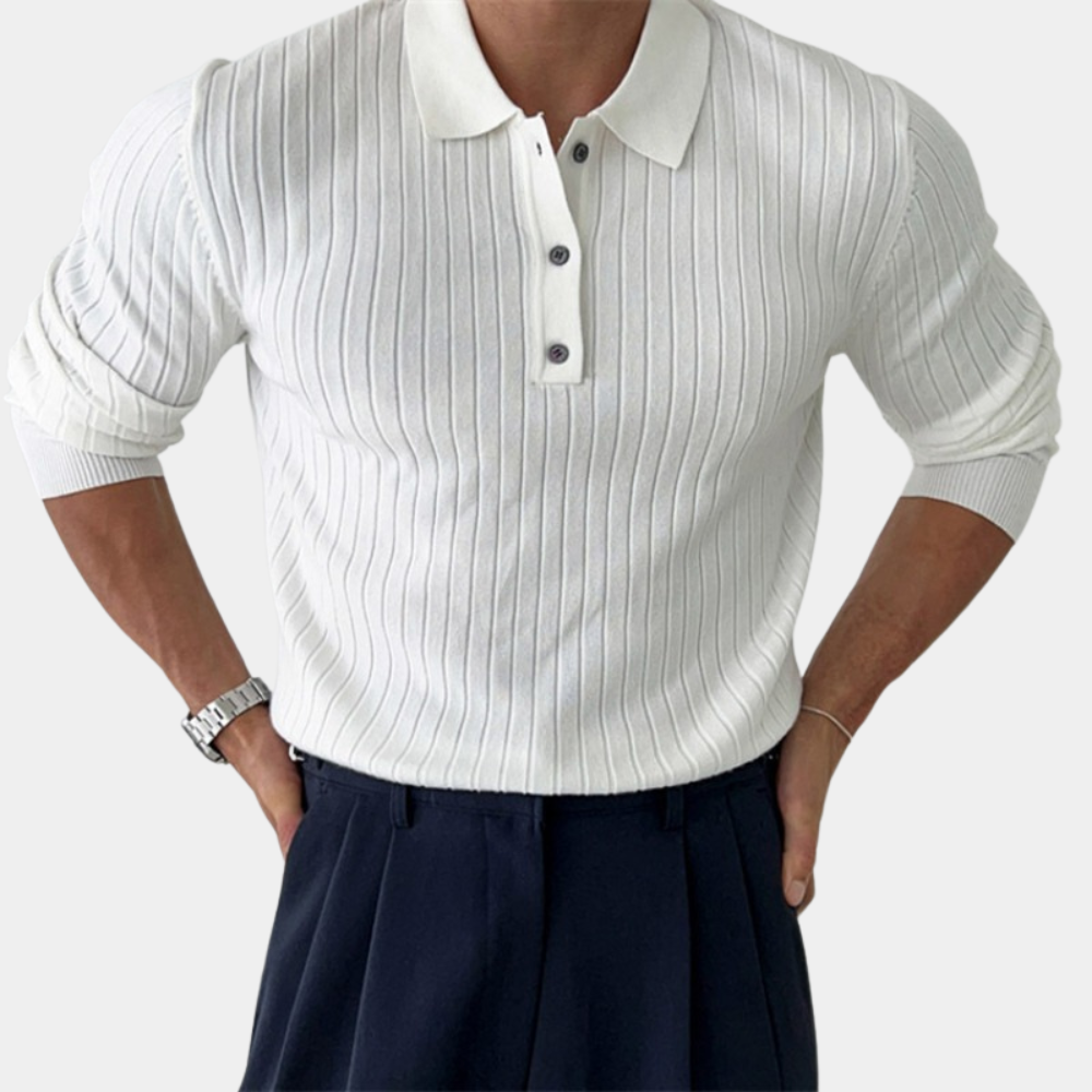 Orsenvi Mens Ribbed Knit Polo Sweater Slim Fit Long Sleeve