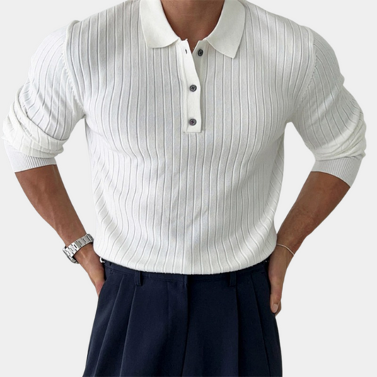Orsenvi Mens Ribbed Knit Polo Sweater Slim Fit Long Sleeve