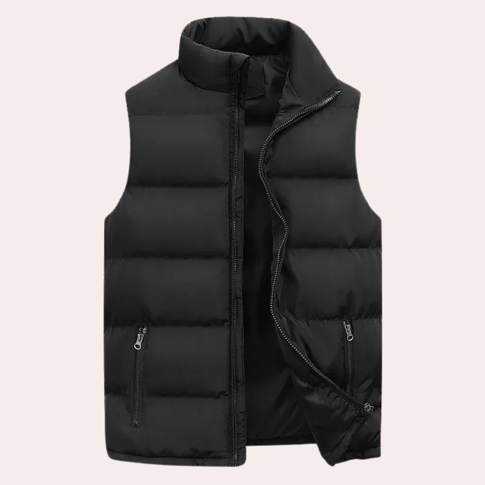 Mens Padded Quilted Vest Water Repellent Stand Collar Zipper Closure