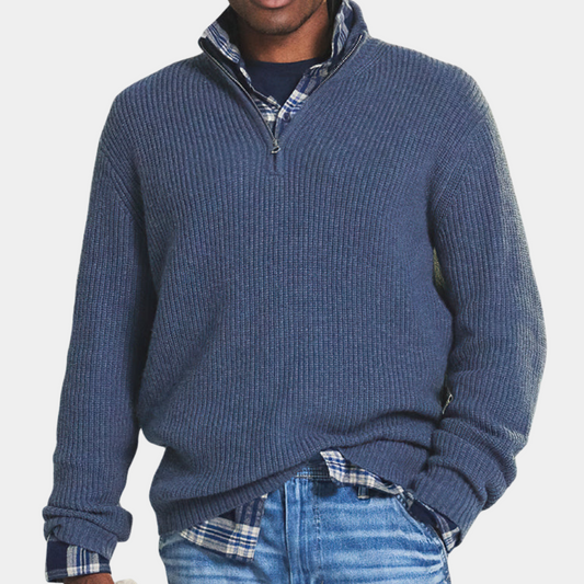 Men's Half Zip Ribbed Knit Sweater
