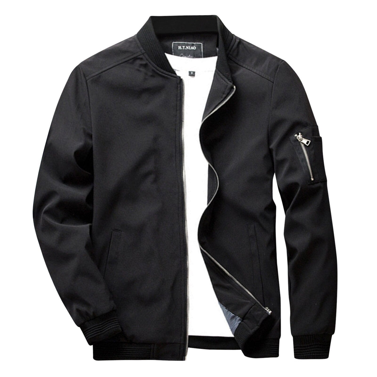 Men's olive green lightweight bomber jacket streetwear style waist-length cut layer-friendly fabric