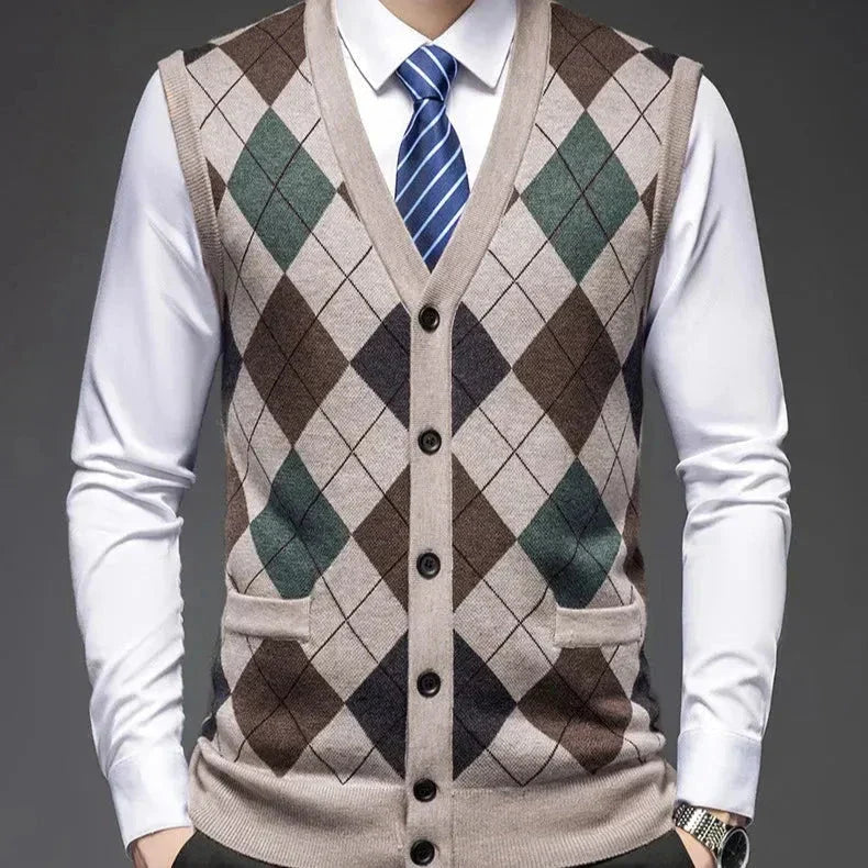 Classic Argyle Knit Wool Vest