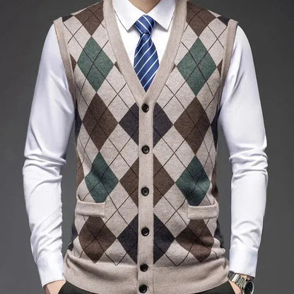 Classic Argyle Knit Wool Vest