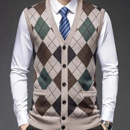 Classic Argyle Knit Wool Vest