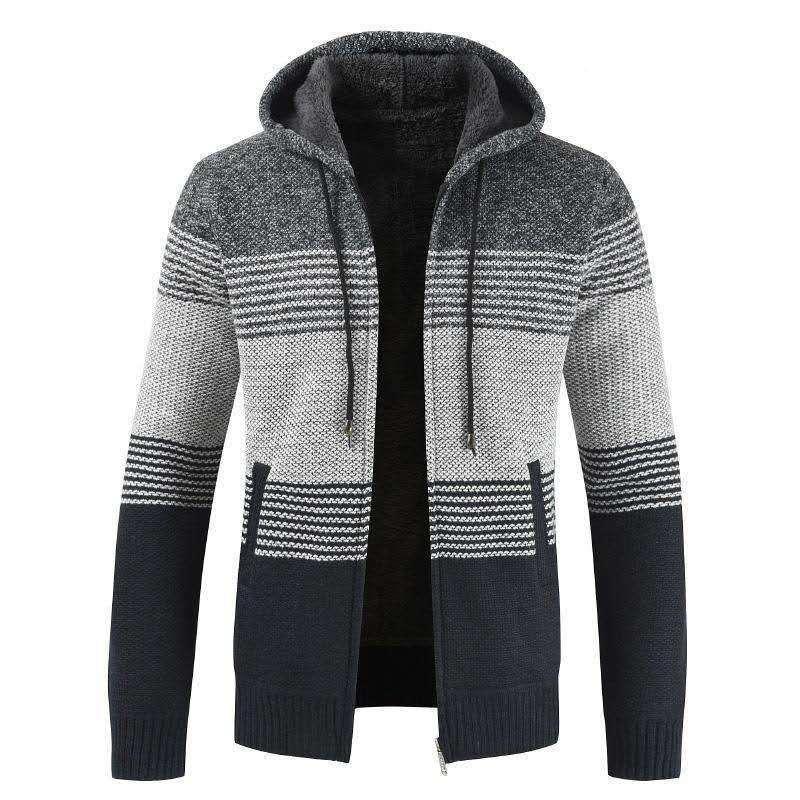 Mens Knitted Hoodie Zip Up Jacket