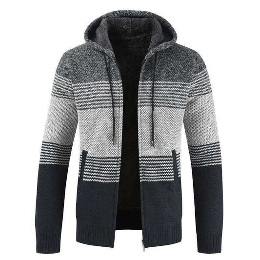 Mens Knitted Hoodie Zip Up Jacket
