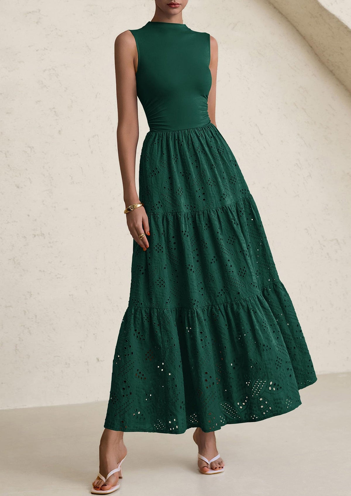 Eyelet Maxi Dress - Sleeveless, Mock Neck, Casual - photo 30