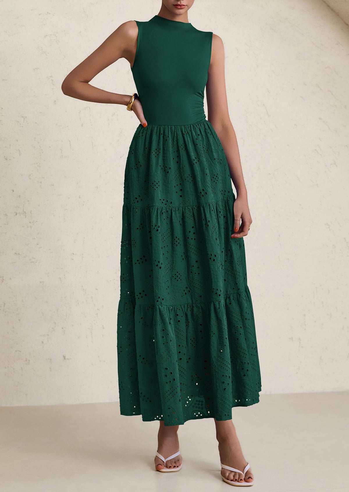 Eyelet Maxi Dress - Sleeveless, Mock Neck, Casual - photo 29