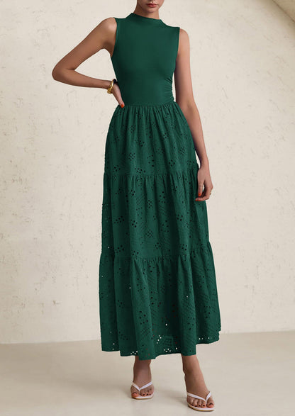 Eyelet Maxi Dress - Sleeveless, Mock Neck, Casual - photo 29
