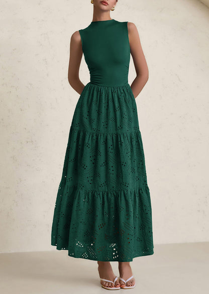 Eyelet Maxi Dress - Sleeveless, Mock Neck, Casual - photo 31
