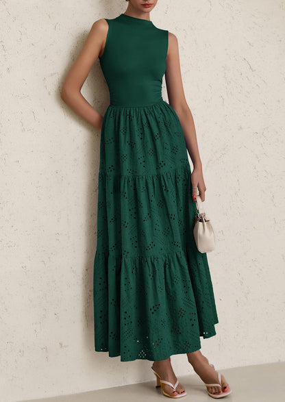 Eyelet Maxi Dress - Sleeveless, Mock Neck, Casual - photo 32